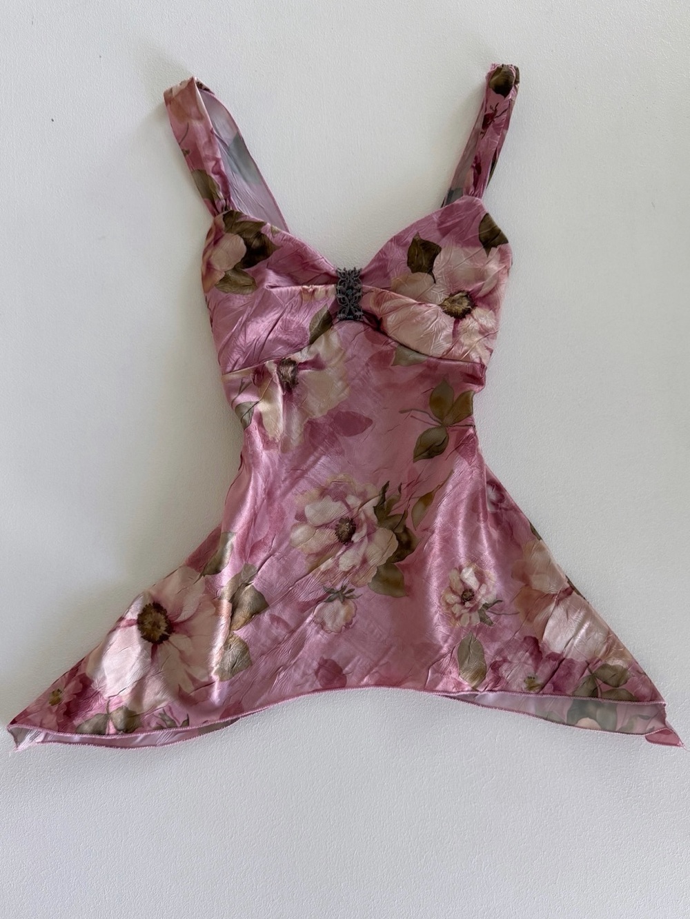 Vintage ABYER Floral Satin Bow Front Cami Top